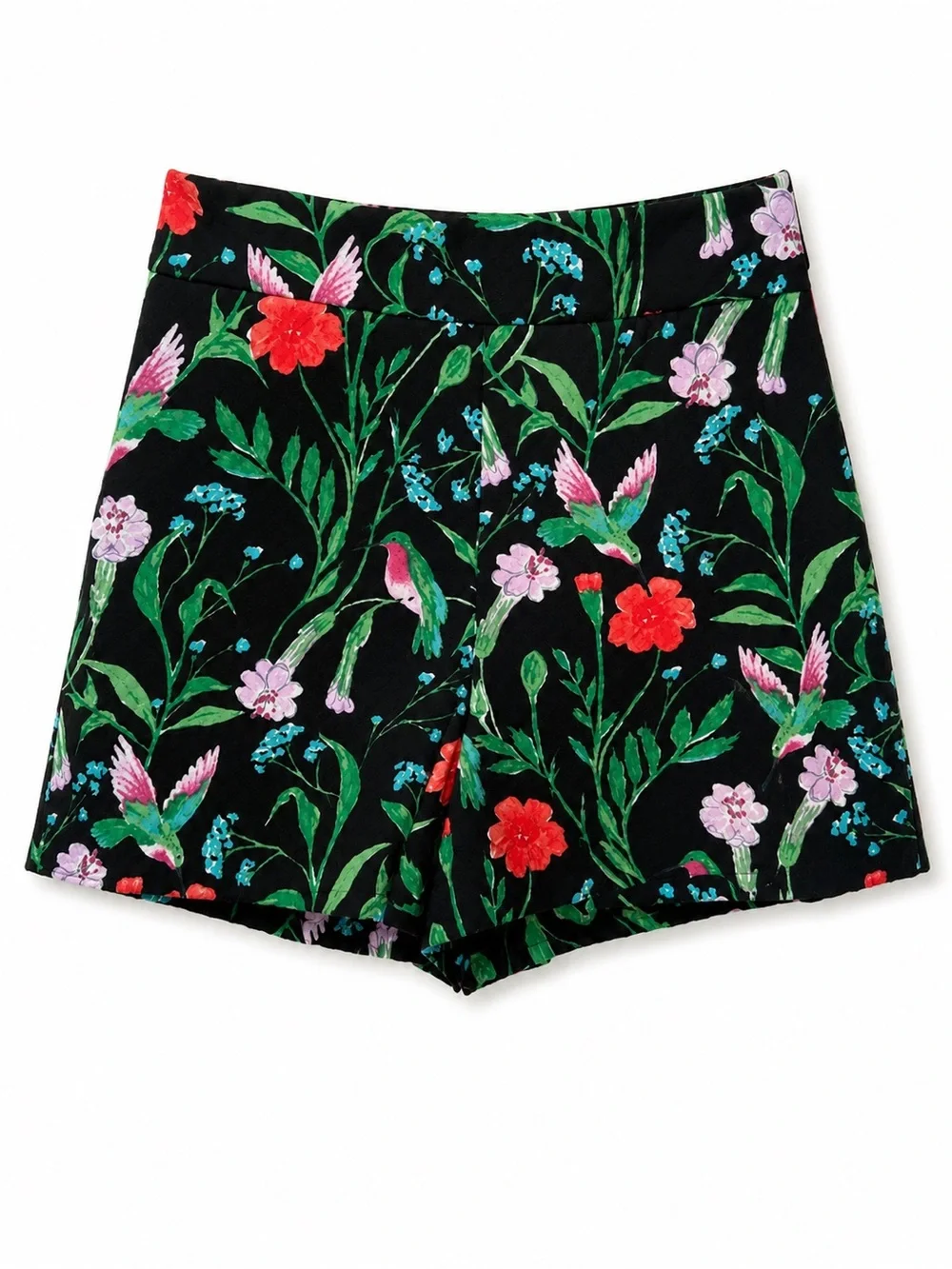 Kate Spade Black Floral & Hummingbird High-Waist Shorts